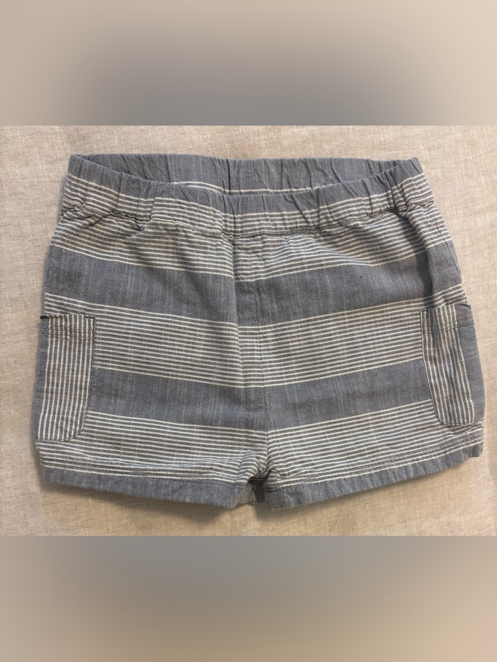 Pehr Organic Cotton Blue/Grey Striped Pull On Cargo Pocket Shorts